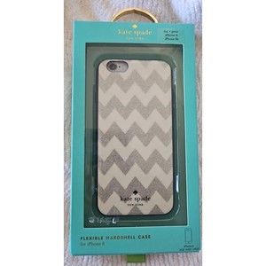 NEW Kate Spade Hardshell Protective Case For iPhone 6 Silver Glitter Chevron